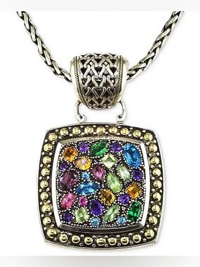 Balissima Effy Multicolor Crystal Square Pendant Necklace Sterling 18K Gold